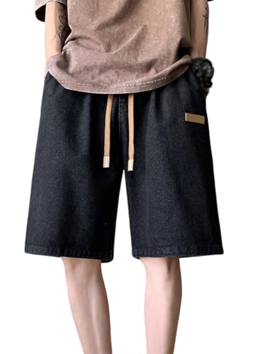 shownicer Herren Hip Hop Denim Shorts Baggy Bermuda Jeans Shorts Denim Jeanshorts Straßentanz Hosen Teenager Jungen Skateboard Hose Cargoshorts A Schwarz 3XL von shownicer