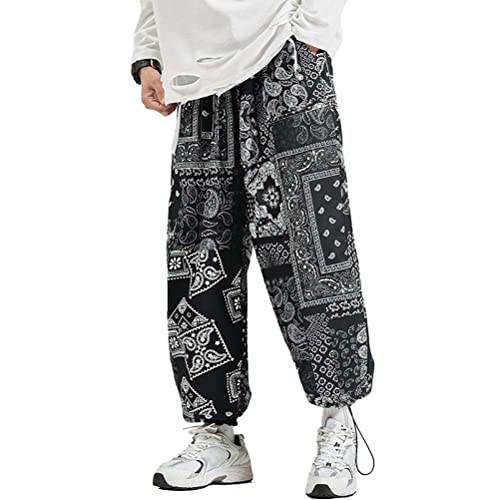 shownicer Herren Hip Hop Harem Hosen Cargo Pants Techwear Hosen Baggy Punk Hose Streetwear Männer Drucken Freizeithose Chino Jogginghose Sweatpants A Schwarz L von shownicer