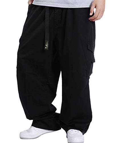 shownicer Herren Hip Hop Hose Cargohosen Baggy Straight Leg Loose Fit Hosen Große Größe Vintage Casual Relaxed Fit Streetwear mit Weitem Bein A Schwarz 3XL von shownicer