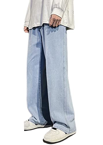 shownicer Herren Hose Jeanshosen mit Weitem Bein Jeans Casual Relaxed Fit Jeanshose Denim Hosen Baggy Hip Hop Jeans Vintage Y2K Straight Leg Teenager Jungen Skateboard Hose Streetwear A Hellblau 3XL von shownicer