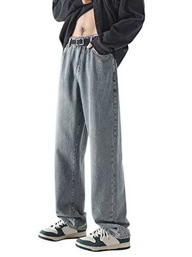 shownicer Herren Hose Jeanshosen mit Weitem Bein Jeans Casual Relaxed Fit Jeanshose Denim Hosen Baggy Hip Hop Jeans Vintage Y2K Straight Leg Teenager Jungen Skateboard Hose Streetwear H Blau01 L von shownicer