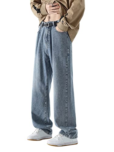 shownicer Herren Hose Jeanshosen mit Weitem Bein Jeans Casual Relaxed Fit Jeanshose Denim Hosen Baggy Hip Hop Jeans Vintage Y2K Straight Leg Teenager Jungen Skateboard Hose Streetwear H Hellblau M von shownicer