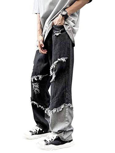 shownicer Herren Hose Jeanshosen mit Weitem Bein Jeans Casual Relaxed Fit Jeanshose Denim Hosen Baggy Hip Hop Jeans Vintage Y2K Straight Leg Teenager Jungen Skateboard Hose Streetwear I Schwarz M von shownicer