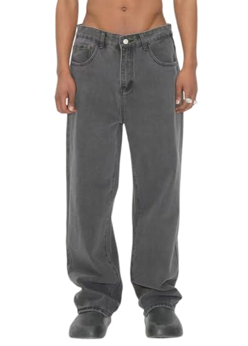 shownicer Herren Jeans Baggy Y2K Hip Hop Jeanshose Streetwear Skateboard Jeans Loose Fit Relaxed Denim Straight Hosen für Männer A Grau M von shownicer