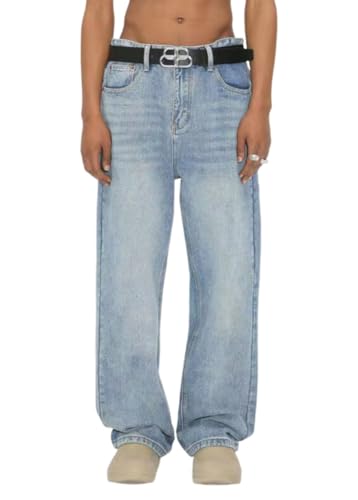 shownicer Herren Jeans Baggy Y2K Hip Hop Jeanshose Streetwear Skateboard Jeans Loose Fit Relaxed Denim Straight Hosen für Männer A Hellblau M von shownicer