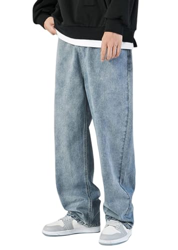 shownicer Herren Jeans Hosen Y2K Baggy Hip Hop Jeans Gerades Bein Gewaschene Vintage Denim Hosen Teenager Jungen Skateboard Hosen Streetwear 01 Blau S von shownicer