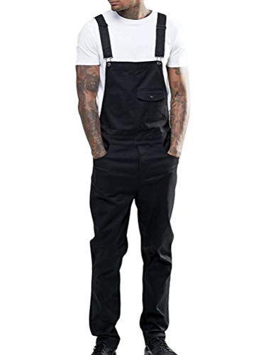 shownicer Herren Jeans Latzhose Lange Jeanshose Retro Denim Bib Overall Skinny Fit Stone-Washed Streetwear Zerreißen Arbeitshosen Jumpsuit C Schwarz XXL von shownicer