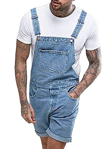 shownicer Herren Jeans Latzhose Lange Jeanshose Retro Denim Bib Overall Skinny Fit Stone-Washed Streetwear Zerreißen Arbeitshosen Jumpsuit K Hellblau 3XL von shownicer