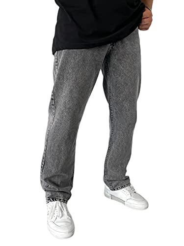shownicer Herren Jeans Regular Fit Straight Leg Basic Style Stretch Denim Hose Vintage Baggy Männer Blau Jeanshose Hip Hop Teenager Jungen Streetwear Grau M von shownicer