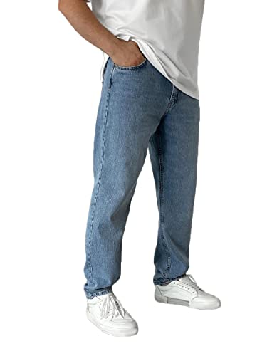 shownicer Herren Jeans Regular Fit Straight Leg Basic Style Stretch Denim Hose Vintage Baggy Männer Blau Jeanshose Hip Hop Teenager Jungen Streetwear Hellblau XL von shownicer