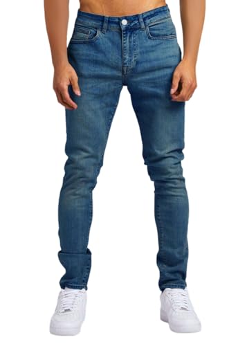 shownicer Herren Jeans Slim Fit Denim Hose Stretch Tapered Männer Jeanshose Casual Regular Herrenjeans Freizeithose A Dunkelblau XS von shownicer