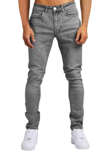 shownicer Herren Jeans Slim Fit Denim Hose Stretch Tapered Männer Jeanshose Casual Regular Herrenjeans Freizeithose A Grau M von shownicer