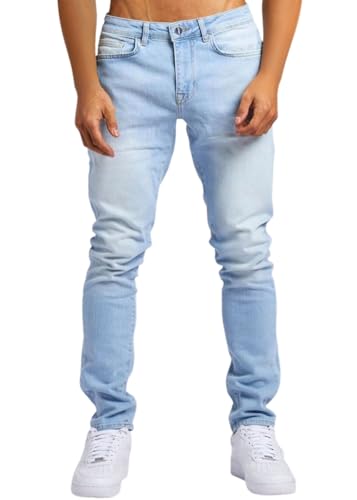 shownicer Herren Jeans Slim Fit Denim Hose Stretch Tapered Männer Jeanshose Casual Regular Herrenjeans Freizeithose A Hellblau M von shownicer