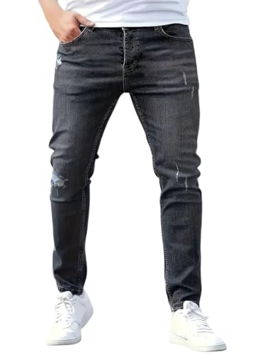 shownicer Herren Jeans Slim Fit Denim Hose Stretch Tapered Männer Jeanshose Destroyed Hosen Casual Herrenjeans Freizeithose A Schwarz XXL von shownicer