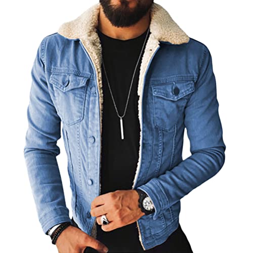 shownicer Herren Jeansjacke Jacke Jeans Winterjacke Gefüttert Übergangsjacke Revers Fleecejacke Plüschmantel Cardigan Mäntel Warme Dicker Denim Bikerjacke Sherpa Jacket Hellblau L von shownicer