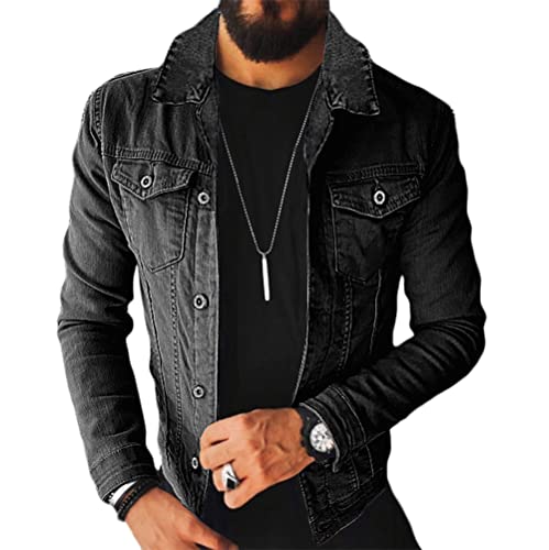 shownicer Herren Jeansjacke Übergangsjacke Trucker Jacket Jeans Denim Jacket Freizeitjacke Vintage Retro Classic Street Style Bikerjacke A Schwarz XXL von shownicer