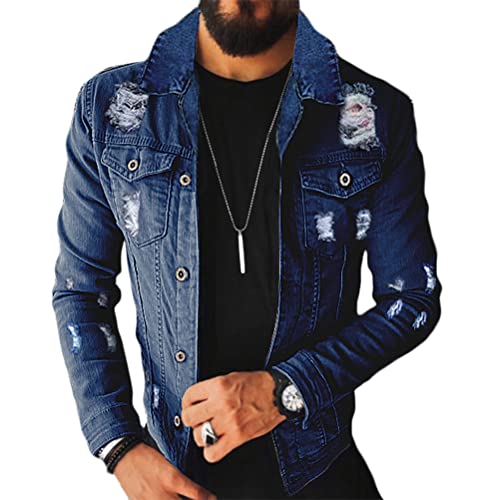 shownicer Herren Jeansjacke Übergangsjacke Trucker Jacket Jeans Denim Jacket Freizeitjacke Vintage Retro Classic Street Style Bikerjacke B Dunkelblau S von shownicer