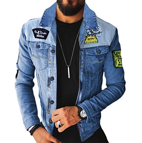 shownicer Herren Jeansjacke Übergangsjacke Trucker Jacket Jeans Denim Jacket Freizeitjacke Vintage Retro Classic Street Style Bikerjacke B Gelb S von shownicer