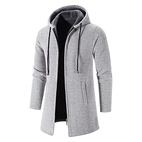 shownicer Herren Kapuze Wintermantel Mantel Lang Slim Fit Herrenmantel Winter Premium Business Mantel Männer Wollmantel Langer Trenchcoat Mantel Windbreaker Warm Wolle Mantel Hellgrau XXL von shownicer