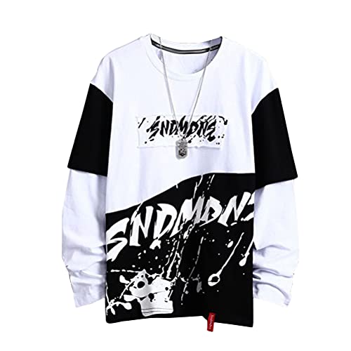 shownicer Herren Kapuzenpullover Hip Hop Streetwear Hoodie Patchwork Langarm Sweatjacke Sweatshirts Pullover Mit Kapuze C Weiß L von shownicer