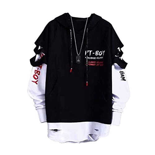 shownicer Herren Kapuzenpullover Hip Hop Streetwear Hoodie Patchwork Langarm Sweatjacke Sweatshirts Pullover Mit Kapuze E Schwarz L von shownicer