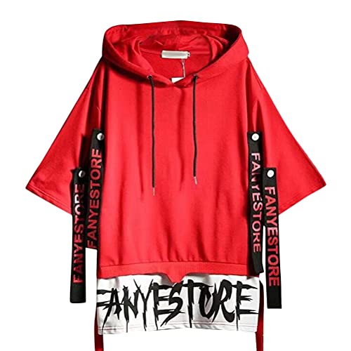 shownicer Herren Kapuzenpullover Hip Hop Streetwear Hoodie Patchwork Langarm Sweatjacke Sweatshirts Pullover Mit Kapuze F Rot 3XL von shownicer