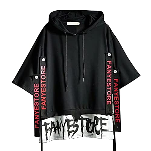 shownicer Herren Kapuzenpullover Hip Hop Streetwear Hoodie Patchwork Langarm Sweatjacke Sweatshirts Pullover Mit Kapuze F Schwarz 3XL von shownicer