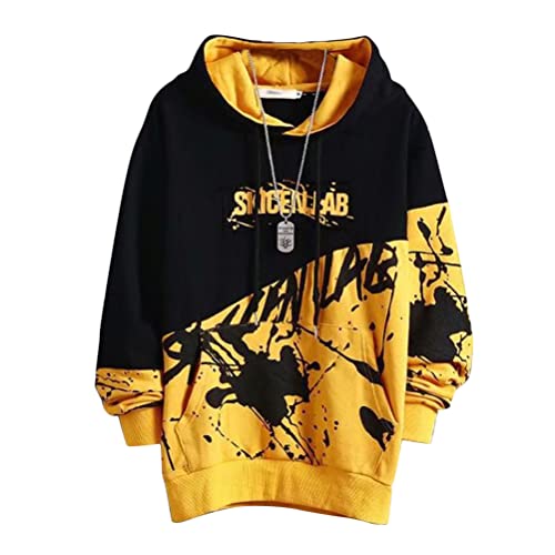 shownicer Herren Kapuzenpullover Hip Hop Streetwear Hoodie Patchwork Langarm Sweatjacke Sweatshirts Pullover Mit Kapuze G Gelb L von shownicer