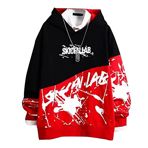 shownicer Herren Kapuzenpullover Hip Hop Streetwear Hoodie Patchwork Langarm Sweatjacke Sweatshirts Pullover Mit Kapuze G Rot 3XL von shownicer