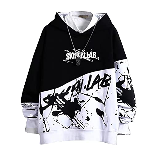 shownicer Herren Kapuzenpullover Hip Hop Streetwear Hoodie Patchwork Langarm Sweatjacke Sweatshirts Pullover Mit Kapuze G Schwarz L von shownicer