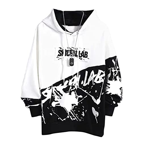 shownicer Herren Kapuzenpullover Hip Hop Streetwear Hoodie Patchwork Langarm Sweatjacke Sweatshirts Pullover Mit Kapuze G Weiß M von shownicer