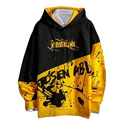 shownicer Herren Kapuzenpullover Hip Hop Streetwear Hoodie Patchwork Langarm Sweatjacke Sweatshirts Pullover Mit Kapuze J Gelb M von shownicer