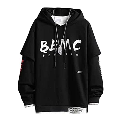 shownicer Herren Kapuzenpullover Hip Hop Streetwear Hoodie Patchwork Langarm Sweatjacke Sweatshirts Pullover Mit Kapuze L Schwarz 3XL von shownicer