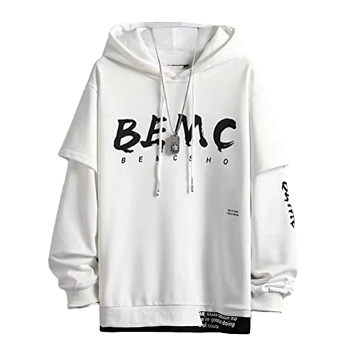 shownicer Herren Kapuzenpullover Hip Hop Streetwear Hoodie Patchwork Langarm Sweatjacke Sweatshirts Pullover Mit Kapuze L Weiß L von shownicer