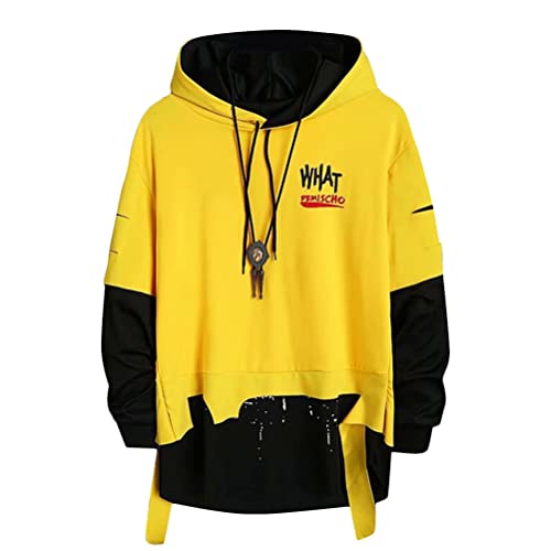 shownicer Herren Kapuzenpullover Hip Hop Streetwear Hoodie Patchwork Langarm Sweatjacke Sweatshirts Pullover Mit Kapuze O Gelb 3XL von shownicer