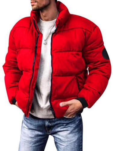 shownicer Herren Kurze Daunenjacken Warm Winterjacke Parka Jacke Steppjacke Wintermantel Casual Verdicken Warme Daunenmantel Outdoorjacke mit Reißverschluss A Rot 3XL von shownicer