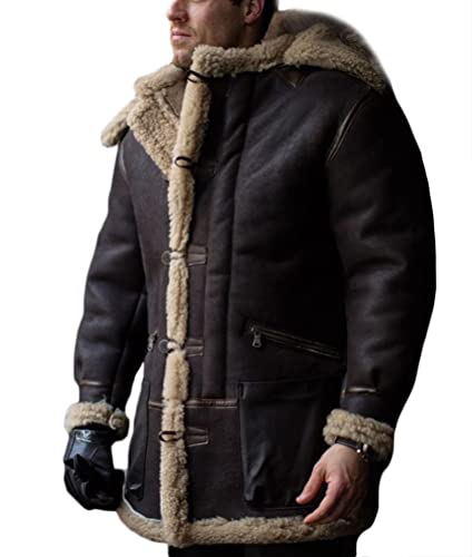 shownicer Herren Mittellang Kunstlederjacke Winter Warm Langarm Gepolsterte Lederjacke Vintage Verdicken Mantel mit Pelzkragen Herren Freizeitjacke Jacken mit Taschen A Grau L von shownicer