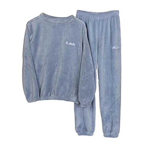 shownicer Herren Pyjama Lang Schlafanzug Set Winter Fleece Zweiteiliger und Schlafhose Set Weich Flanell Nachtwäsche Loungewear Teenager Jungen Blau L von shownicer