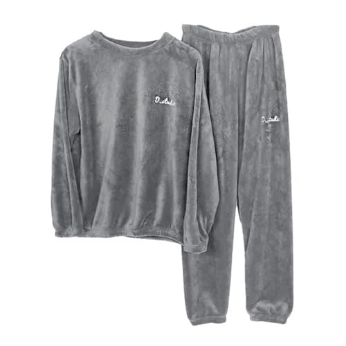 shownicer Herren Pyjama Lang Schlafanzug Set Winter Fleece Zweiteiliger und Schlafhose Set Weich Flanell Nachtwäsche Loungewear Teenager Jungen Grau XL von shownicer