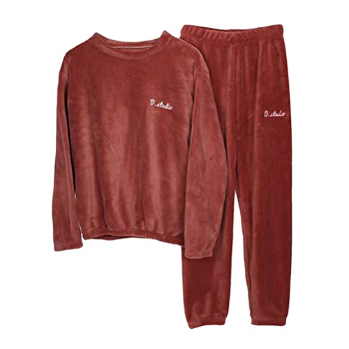 shownicer Herren Pyjama Lang Schlafanzug Set Winter Fleece Zweiteiliger und Schlafhose Set Weich Flanell Nachtwäsche Loungewear Teenager Jungen Rot L von shownicer