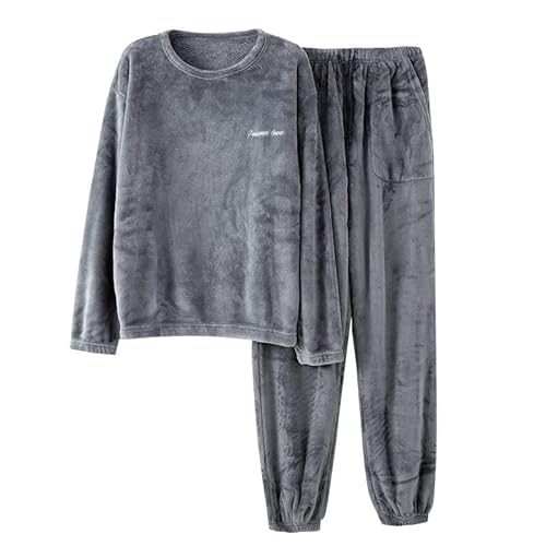 shownicer Herren Pyjama Lang Schlafanzug Set Winter Fleece Zweiteiliger und Schlafhose Set Weich Flanell Nachtwäsche Loungewear Teenager Jungen X2 Hellgrau L von shownicer