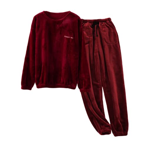 shownicer Herren Pyjama Lang Schlafanzug Set Winter Fleece Zweiteiliger und Schlafhose Set Weich Flanell Nachtwäsche Loungewear Teenager Jungen X2 Rot M von shownicer