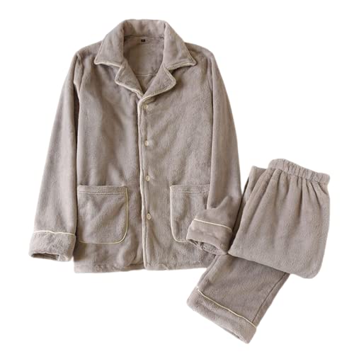 shownicer Herren Pyjama Lang Schlafanzug Set Winter Fleece Zweiteiliger und Schlafhose Set Weich Flanell Nachtwäsche Loungewear Teenager Jungen X3 Khaki M von shownicer