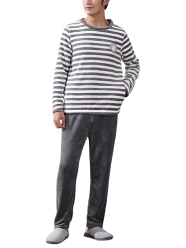 shownicer Herren Pyjama Set Winter Zweiteiliger Männer Fleece Schlafanzug Warm Sleepwear Flannel Hose und Tops Langarm Nachtwäsche E Weiß XS von shownicer