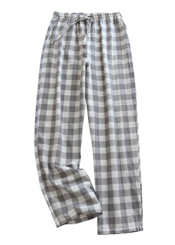 shownicer Herren Pyjamahose Relaxed Fit Loungehosen Schlafanzughose Lang Karierte Schlafhose Pyjamaunterteil Pyjamahosen Freizeithose Loungehose für Männer A Grau XL von shownicer