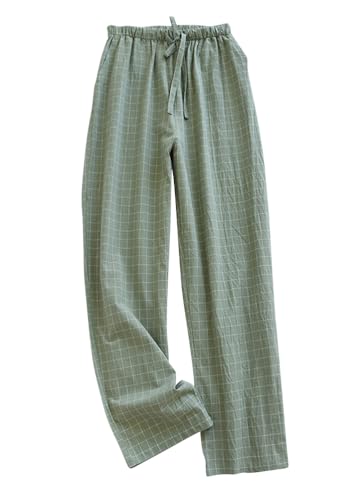 shownicer Herren Pyjamahose Relaxed Fit Loungehosen Schlafanzughose Lang Karierte Schlafhose Pyjamaunterteil Pyjamahosen Freizeithose Loungehose für Männer A Grün L von shownicer