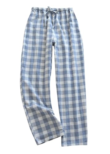 shownicer Herren Pyjamahose Relaxed Fit Loungehosen Schlafanzughose Lang Karierte Schlafhose Pyjamaunterteil Pyjamahosen Freizeithose Loungehose für Männer A Hellblau XS von shownicer