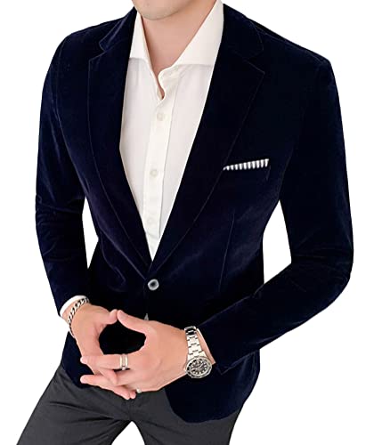 shownicer Herren Sakko Samt Blazer Slim Fit Männer Blazer Modern Freizeit Leichte Jacket Anzugjacke Eine Knopf Sakko für Business Frühling und Herbst A Navy Blau L von shownicer