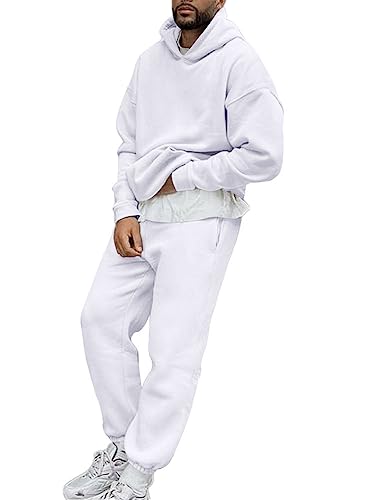 shownicer Herren Sportbekleidung Trainingsanzug Los Angeles Druck Hoodie Mit Kapuze Langarm Hausanzug 2-Teilig Herbst Winter Kapuzenjacke Jogginghose Jogginganzug Set Mit Taschen A Weiß 3XL von shownicer