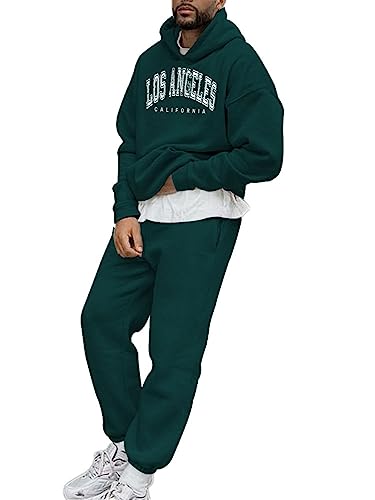 shownicer Herren Sportbekleidung Trainingsanzug Los Angeles Druck Hoodie Mit Kapuze Langarm Hausanzug 2-Teilig Herbst Winter Kapuzenjacke Jogginghose Jogginganzug Set Mit Taschen B Dunkelgrün 3XL von shownicer